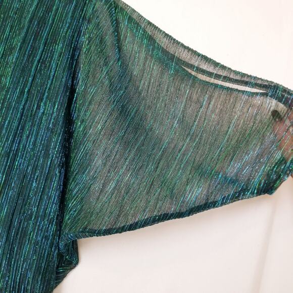 MSK Women's Blue Green Metallic V-Neck Balloon Waist Split Sleeve  Lined Sie L - Picture 6 of 12